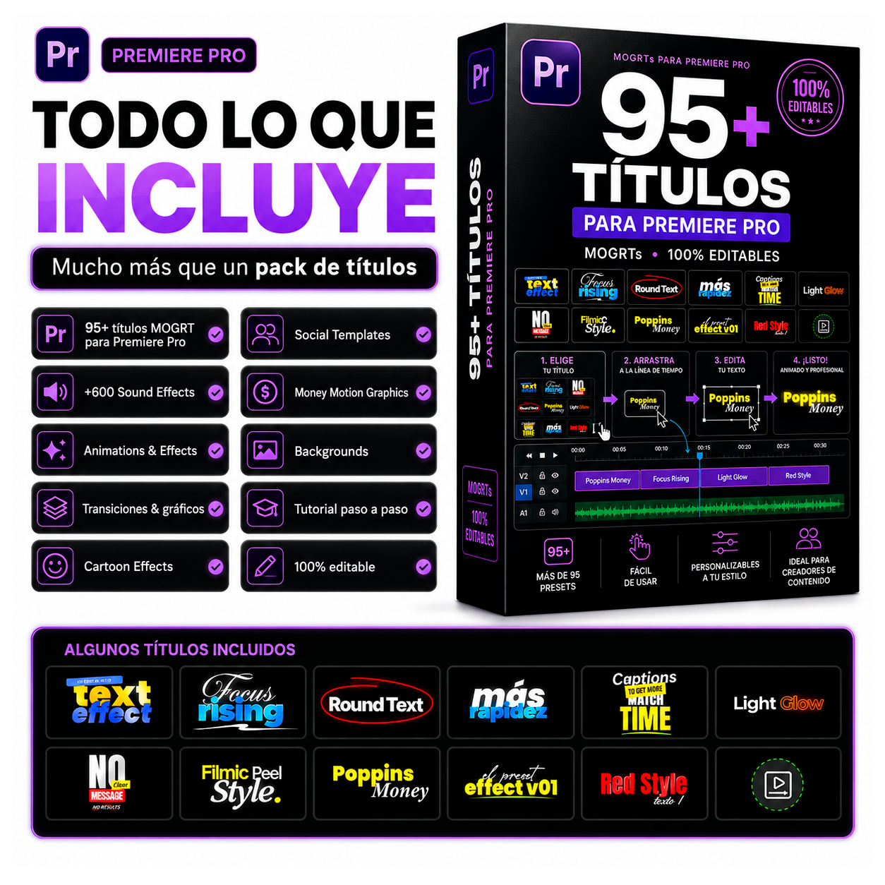 95+ Títulos Virales para Premiere Pro | Pack MOGRT 100% Editable