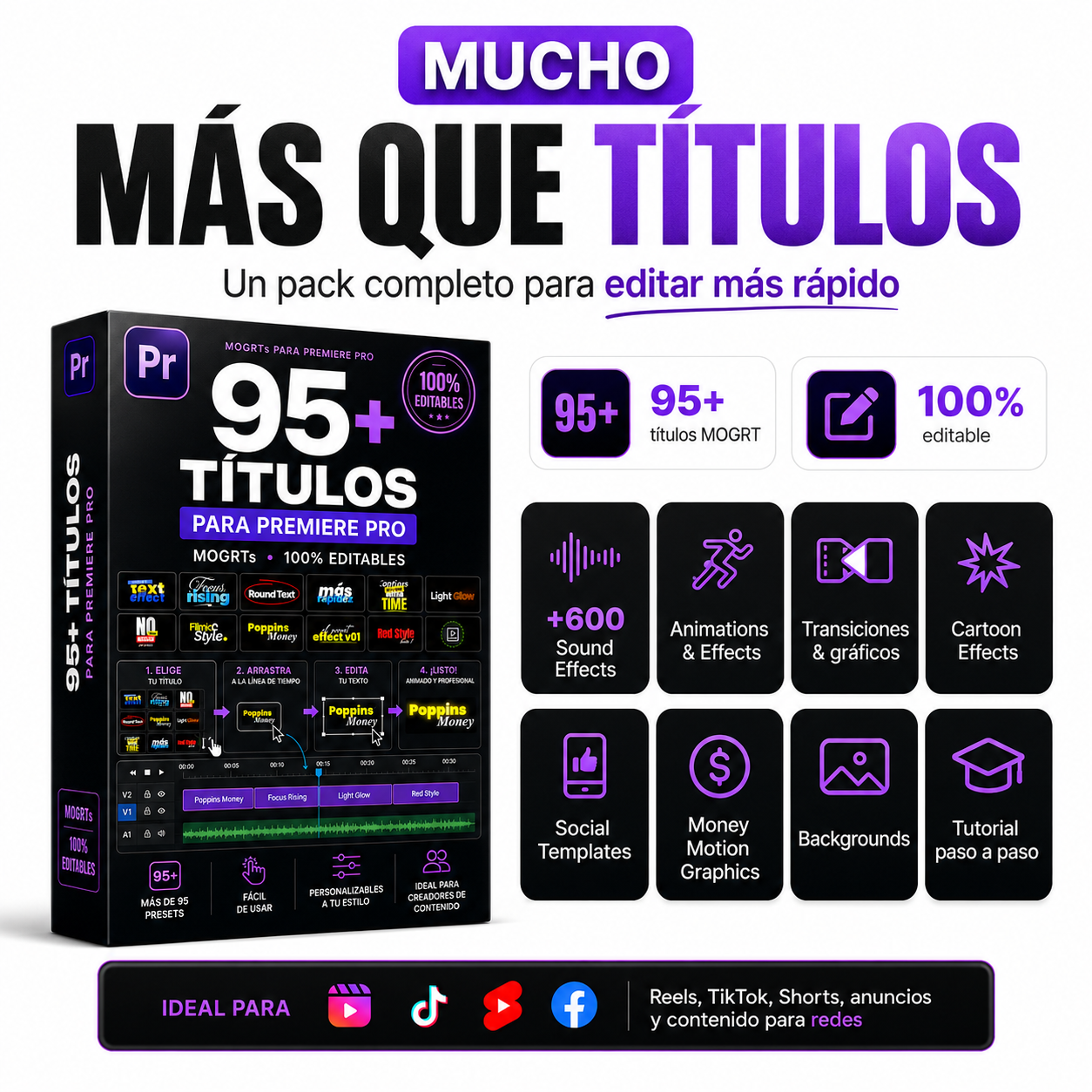 95+ Títulos Virales para Premiere Pro | Pack MOGRT 100% Editable
